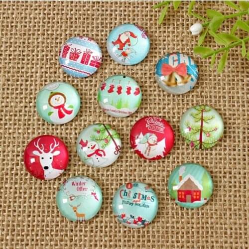 Father Christmas Cute Style Mix Pattern Photo Glass Mosaic Tiles for Crafts Printed Glass Cabochons Half Round Dome Cabochon