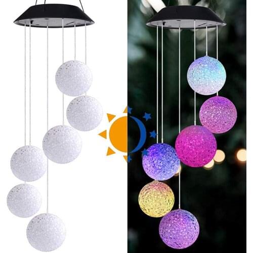 Solar Merry Chrismas Powered Wind Chime Light LED Garden Hanging Spinner Particle Ball Lamp Color Changing Home Decor