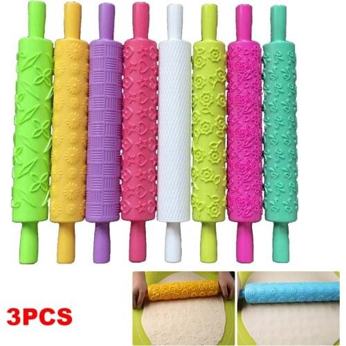 1/3 Pcs Cake Decorating Embossed Rolling Pins Textured Non-stick Designs For Fondant Pastry Icing Dough Kitchen Accessories