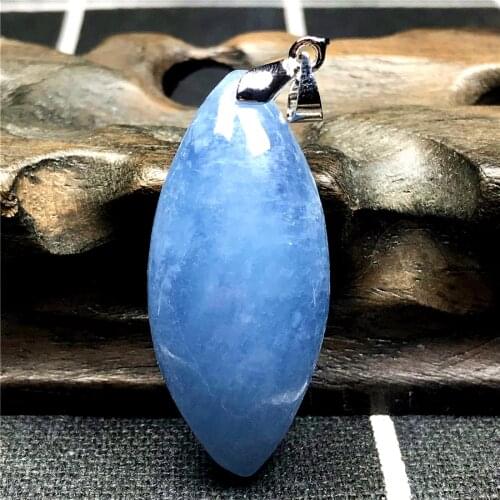 Top Natural Ocean Blue Aquamarine Necklace Pendant For Woman Man 37x16x12mm Beads Gemstone Clear Horse Eye Silver Jewelry AAAAA