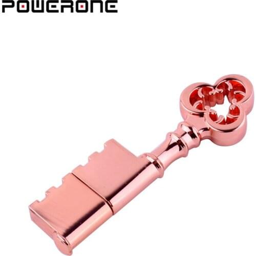 POWERONE Pen Drive Metal Pure Copper Heart Key Gift USB Flash Drive mini USB stick Key Genuine 4gb 8g 16gb 32gb 64gb Thumb Stick