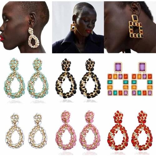 YGLCJ Vintage Metal Statement Earrings For Women 2020 New Pink Blue Crystal Fashion Drop Dangle Earrings Wedding Jewelry Gift