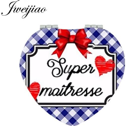 Youhaken French language Super Maitresse leather pocket mirror Merci Maitresse 1X/2X Magnifying Hand Mirror CT261