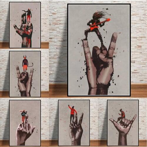 The Rocker On The Finger Funny Poster And Prints Canvas Wall Painting Decorative Art Pictures For Living Room Mural Cuadros