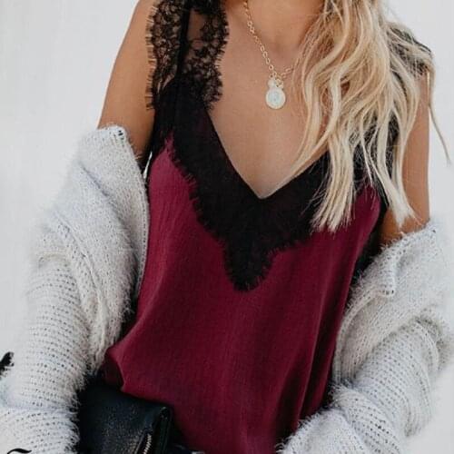 Fashion Hot Sell Sexy Women Summer Sleeveless V-Neck Vest Tank Tops Lace Straps Tank Tops Ladies Fashion Clothes