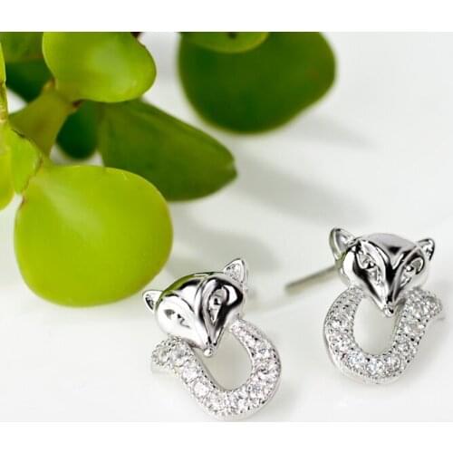 GNE0437 Hot Sale 100% Real 925 Sterling Silver Stud Earrings Sweet Cute Hollow Fox Charming Earring, Fashion Jewelry For Women