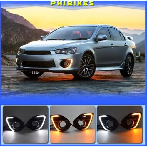 1Pair Fog lamp For Mitsubishi Lancer 2016 2017 2018 2019 12V LED Daytime Running Light DRL Lamp with yellow signal