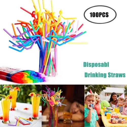 100PCS Drinking Straws Flexible Bendy Party Disposable Plastic Plastic Drinking Straws - Assorted Colors Kitchen Accessories
