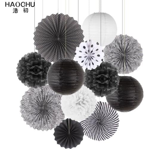 12pcs/set Paper Lanterns Paper Fans Rosettes Tissue Pom Poms Flower Birthday Wedding Baby Shower Party Hanging Decoration