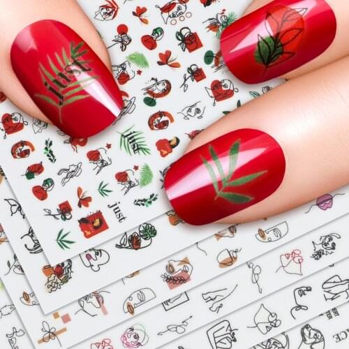 Abstract Image Lady Face Nail Stickers Transfer Colorful Stickers Fashion Nail Art Geometric Adhesive Sticker Nail Decoration