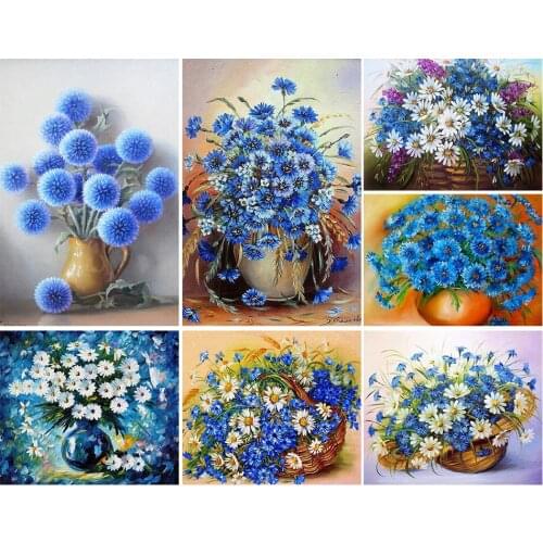 5D DIY Diamond Painting Blue Cornflower Cross Stitch Kit Full Drill Square Embroidery Mosaic Flower Picture of Rhinestones Decor