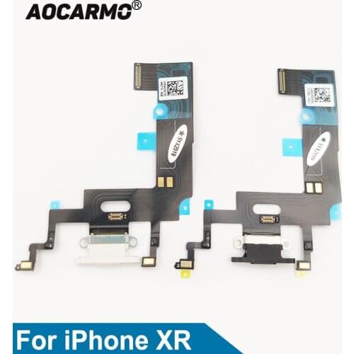 Aocarmo For iPhone XR Charging Port Charger Dock USB Connector Microphone Flex Cable White/Black Replacement Part