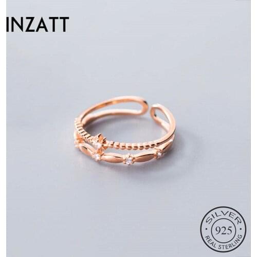 INZATT Real 925 Sterling Silver Zircon Adjustable Ring For Fashion Woman Fine Jewelry Minimalist Trendy Accessories Gift