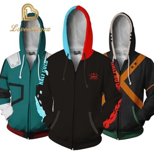 Anime Streetwear Boku No My Hero Academia Cosplay Costumes Zipper Hoodies Sweatshirts Bakugou Todoroki Shoto Spring/Autumn Coat