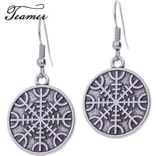 Teamer Round Vintage Drop Earrings Aegishjalmur Helm of Awe Earrings Silver Color Jewelry Accessories EH111345
