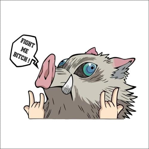 Personality Car Sticker Funny Demon Slayer INOSUKE HASHIBIRA Fight Me Anime Peeking Motorcycle Car Bumper Decal 15cmX6cm