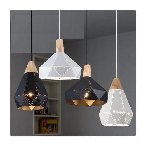 Loft Style Iron Wood Diamonds Droplight Modern Industrial Wind Pendant Light Fixtures Dining Room LED Hanging Lamp Lighting