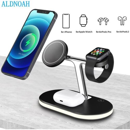 Magnetic 3 in 1 Wireless Charger Stand 15W Qi Fast Charging Dock Station for Apple Watch 6 iWatch AirPods Pro iPhone 12 Max Mini
