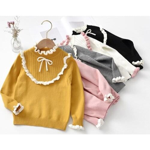 Foreign Trade Girls Fashion Ruffles Princess Knitted Sweaters Childrens Cute Knitwear Baby Kids Pullovers Bottoming Shirt B309