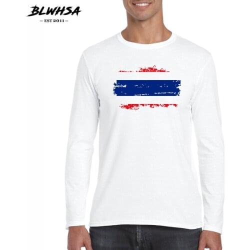 BLWHSA Thailand Flag Men O-Neck T Shirt Casual Long Sleeve Cotton Mens Tshirts Autumn and Winter Thailand Man T-shirt