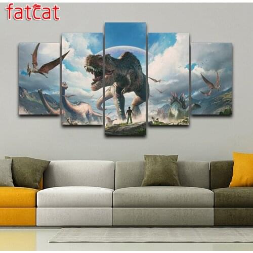 FATCAT 5 Pieces Jurassic Park Dinosaurs Diy Diamond Painting Full Square Round Drill Diamond Embroidery Sale Home Decor AE1074