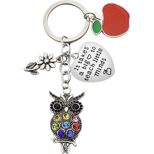 New Design Fashion Women Fashion Personality Unisex Stainless Steel Owl Love Flower Pendant Keychain Gift Delicate