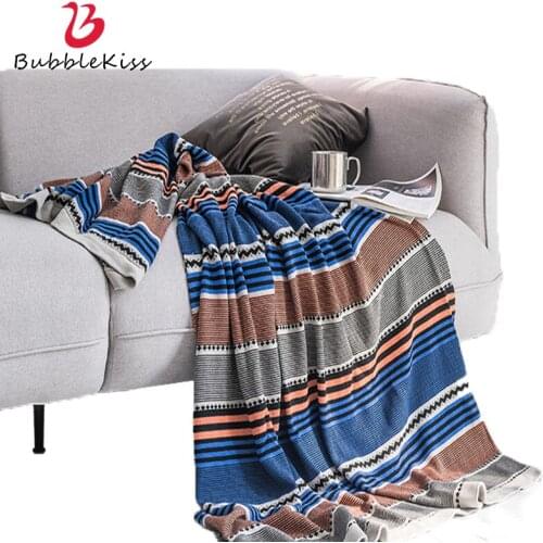 Bubble Kiss Home Leisure Blanket Color Striped Thread Blanket For Beds Knitted Air Conditioning Blanket Fashion Travel Blanket
