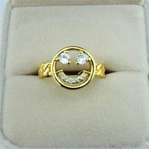Smiley Geometric Open Ring Twisted Gold Filled Index Finger Ring Punk Style Girl Happy Smile Jewelry CZ Charm Statement