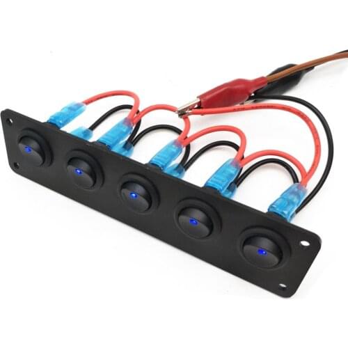 12-24V Car Boat Marine 5 Gang On Off Rocker Switch Panel with LED Indicator