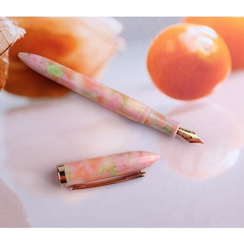NEW Moonman Acrylic Resin Fountain Pen Iridium EF/F Nib 0.38 / 0.5mm Colored-Pink Writing Ink Pens Gold Trim with Gift Box Set