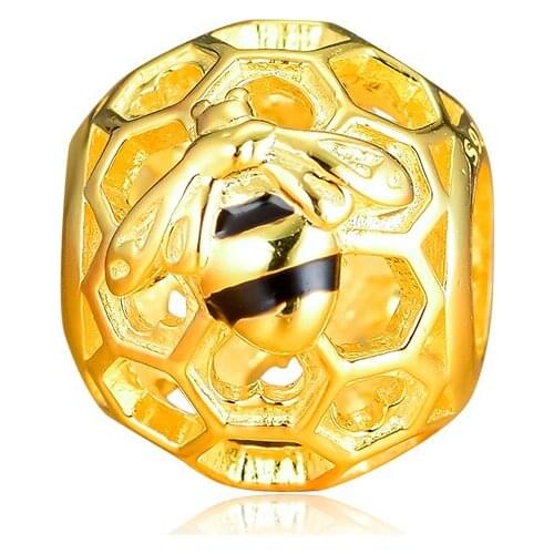 Authentic 925 Sterling Silver Honeybee Openwork Shine Charm Beads Fits Eruope Bracelet DIY Jewelry Making Berloque