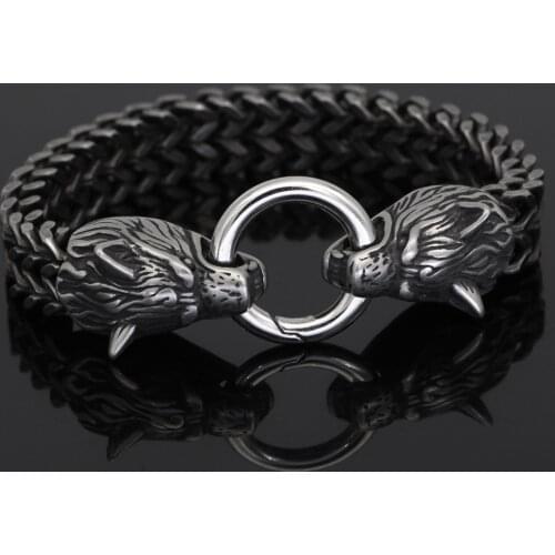 Dropshipping Stainless Steel Viking Wolf Head Bracelet Titanium Steel GOLD Bracelet Mans Bracelet Accessories With Gift Bag