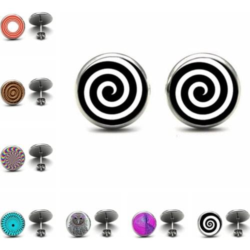 New Amazing Crazy spiral Earrings Handmade Art Photo Glass Dome Crazy spiral fashion Jewelry Mandala Stud Earrings Wholesale