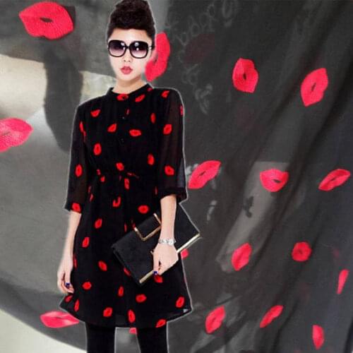 Chiffon Red Lip Embroidery Fabric For Dress Skirt By The Meter