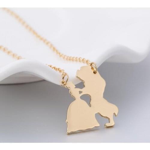 SMJEL New Movie Jewelry Beauty and the Beast Necklace for Women Prince Princess Charm Pendant Necklaces Chain Accessories Gift