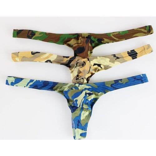 Sexy Men High Cut Briefs Ice Silk U Convex Pouch G-String Camouflage Breathable G-string Thongs Low Rise Underwear Gay Wear F8