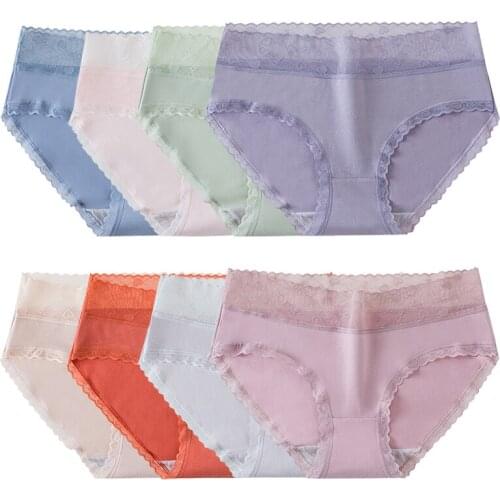 8PCS Low waist panties lace cotton Womens underwear comfortable sexy ladies briefs Light Breathable