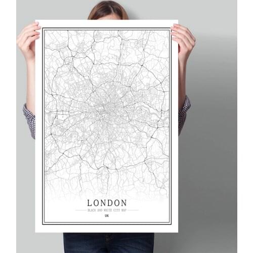 UK Britain England Black White World City Map Poster Nordic Living Room Rome London Wall Art Pictures Home Decor Canvas Painting