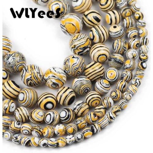 WLYeeS Round Yellow malachite Artificial Natural Stone Loose beads for For Jewelry Making DIY Bracelet Necklace 15"4/6/8/10/12mm