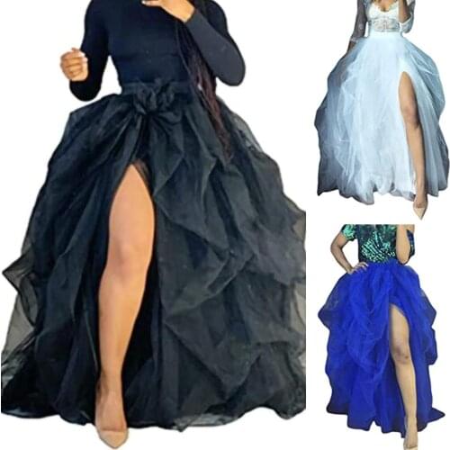 Women Fashion Florals Print Long Skirt Female Womens Tulle Long Skirt High Waist Ruffle Floor Length Wedding Puffy Maxi Skirts