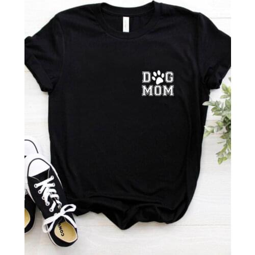 Women T Shirt Dog Mom Pocket Print Tshirt Women Short Sleeve O Neck Loose T-shirt Ladies Causal Tee Shirt Clothes Tops