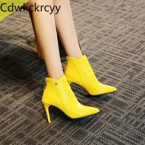 Winter The New fashion Pointed Fine heel 8CM Martin boots yellow sweet Plus cashmere Keep warm High heel Women boots size 34-48