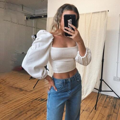 Sexy Backless Spring Summer Womens Puff Sleeve Crop Top T-Shirts Top Sweet Lace-Up Exposed Navel T-shirt Dating Clothing