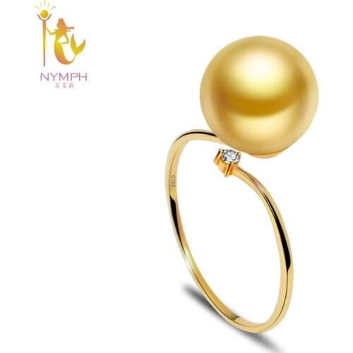 NYMPH 18K Yellow Gold Wedding Bands 13-14mm Round Natural South Seawater Pearl Ring Fine Jewelry Classic Gift For Women J307