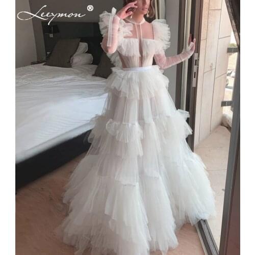 Leeymon 2020 New Design vestido de novia Evening Dress Ruffles Beading Crystal Custom Made Tiered Dress Prom Gown