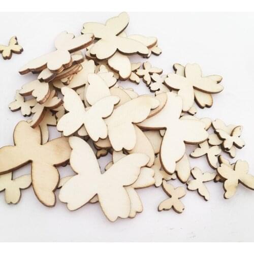 50pcs 15-40mm Mixed Size Laser Cut Wood Butterfly Embellishment Wooden Shape Craft Wedding Decor for DIY