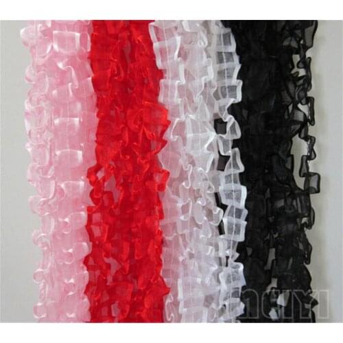 20 Yards Chiffon Pleated Organza Embroidered Lace Trim Ribbon Applique Sewing Craft Vintage Wedding Bridal Dress Decoration