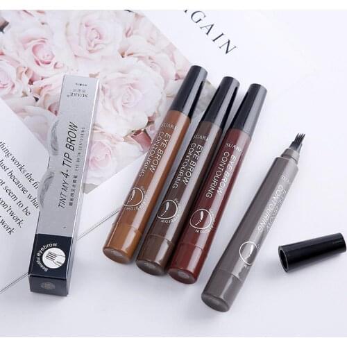 4 Point Eyebrow Pen 5-Color Liquid Brow Pencil Dark Brown Waterproof Microblading Eyebrow Makeup Pen Eyebrow Tattoo Pen Cosmetic