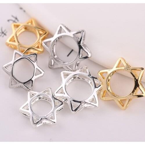5Pcs 14/17mm Gold/Silver/White Gold Plating Copper Beads Star Hexagonal Metal Charms For DIY Jewelry Components Making Bracelet