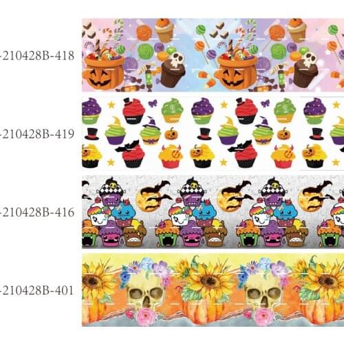 50 yards/lot) New arrival 1-1/2" 38mm skull and pumpkin printed Halloween ribbon